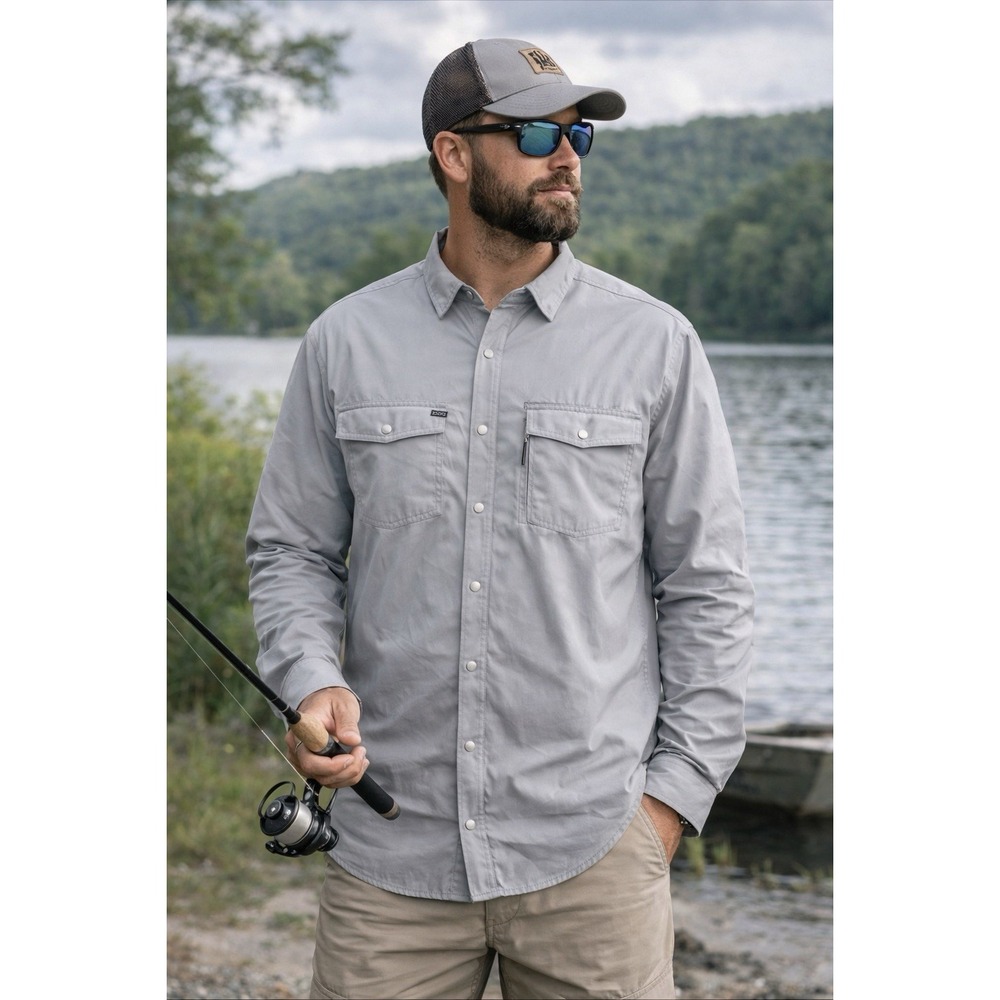 Poncho Shirt Men XXL Gray Pearl Snap Front Performance Western Fishing Outdoor